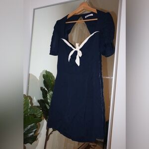 Reformation Grant Bow-detail Crepe Mini Dress In Navy | Size 10